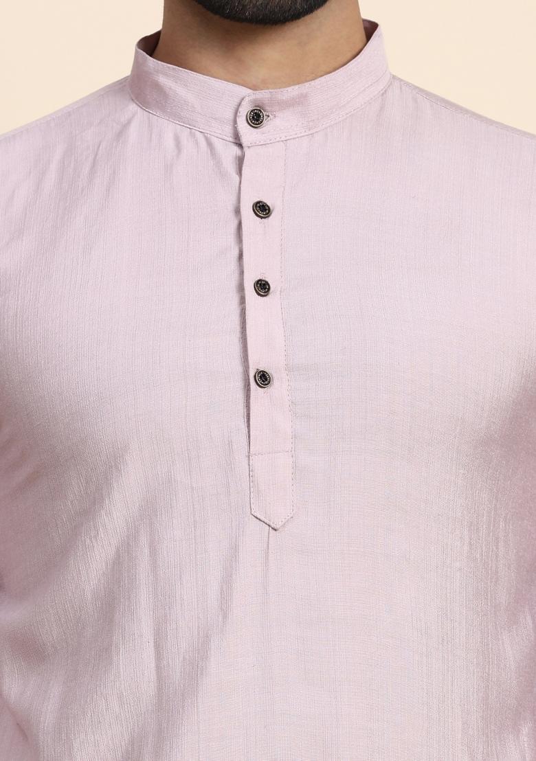 Light Mauve Solid Viscose Rayon Kurta For Men
