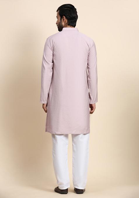 Light Mauve Solid Viscose Rayon Kurta For Men