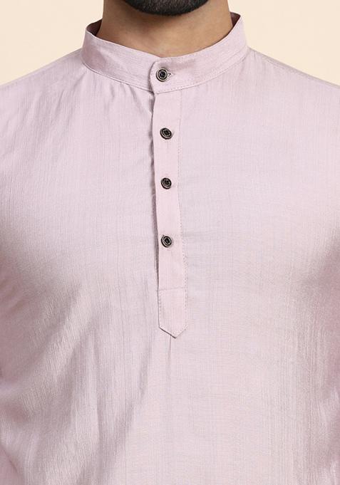Light Mauve Solid Viscose Rayon Kurta For Men