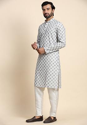 Grey Chikankari Cotton Kurta For Men