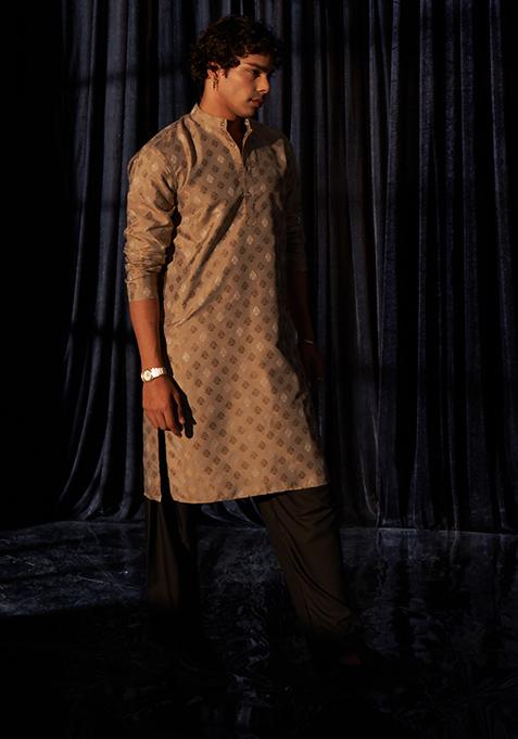 Light Brown Jacquard Viscose Kurta For Men