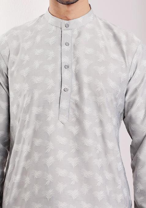 Light Grey Jacquard Viscose Kurta For Men