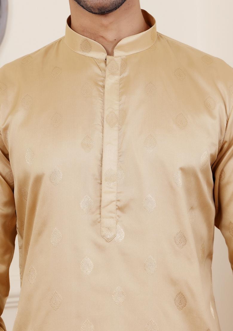 Chiku Brown Jacquard Viscose Kurta For Men