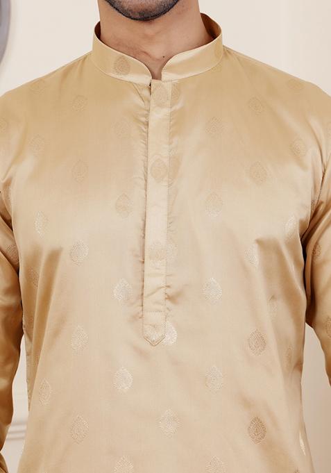Chiku Brown Jacquard Viscose Kurta For Men