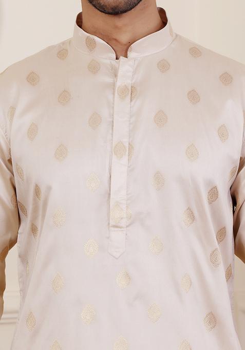 Light Cream Jacquard Viscose Kurta For Men