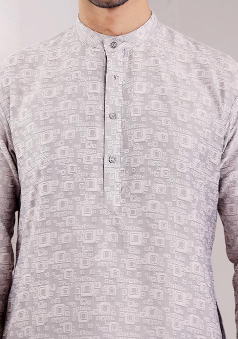 Light Grey Jacquard Viscose Kurta For Men