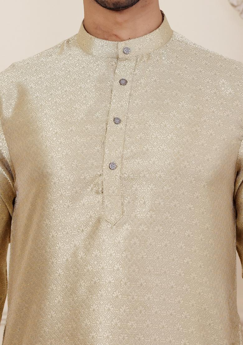 Golden Green Jacquard Viscose Kurta For Men