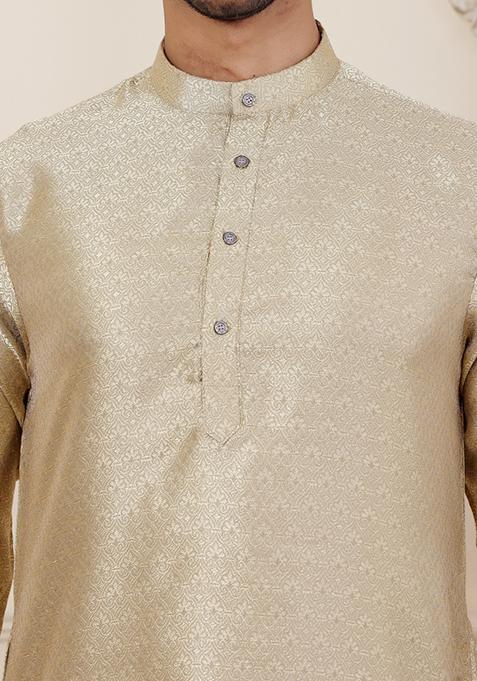 Golden Green Jacquard Viscose Kurta For Men