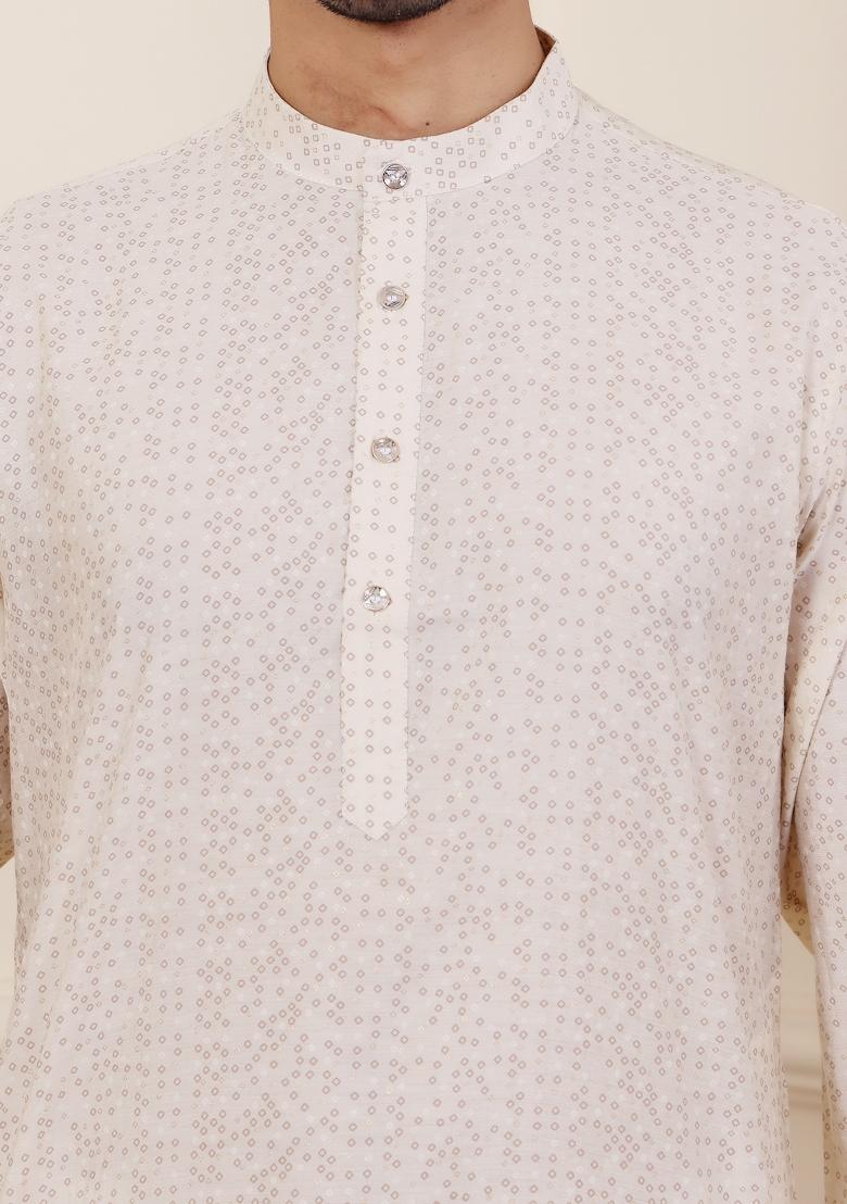 Off White Tie Dye Modal Silk Kurta For Men - Indya