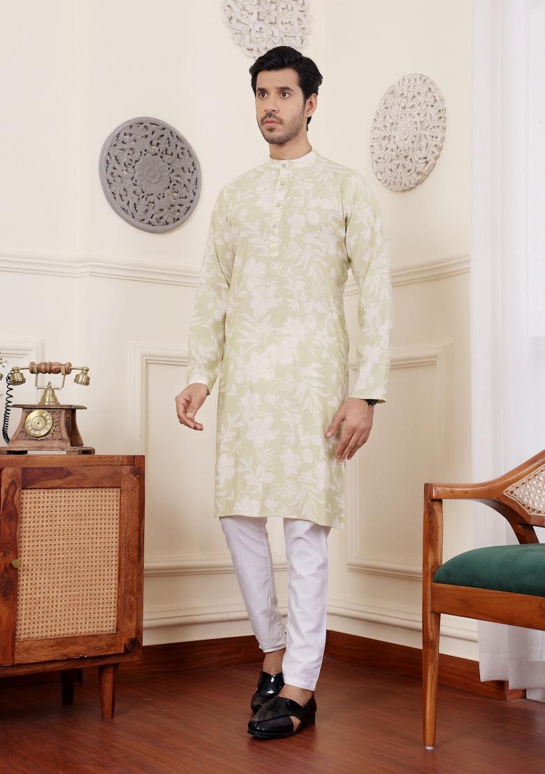 Light Green Tie Dye Modal Silk Kurta For Men