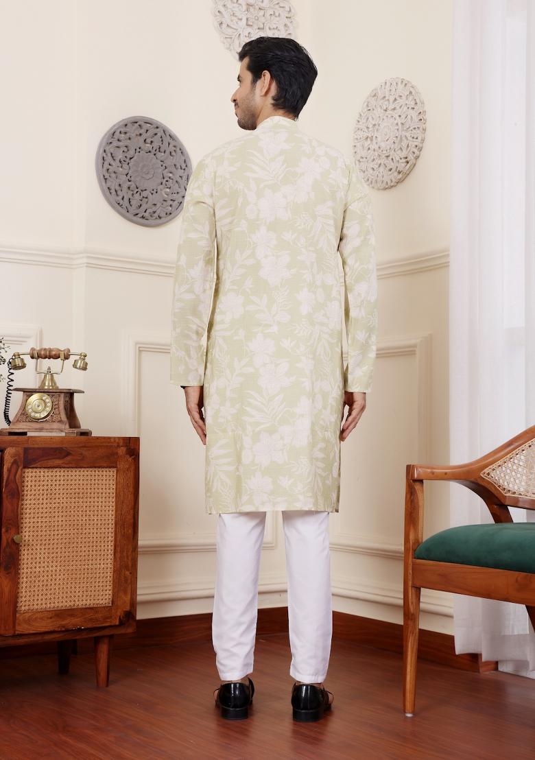 Light Green Tie Dye Modal Silk Kurta For Men