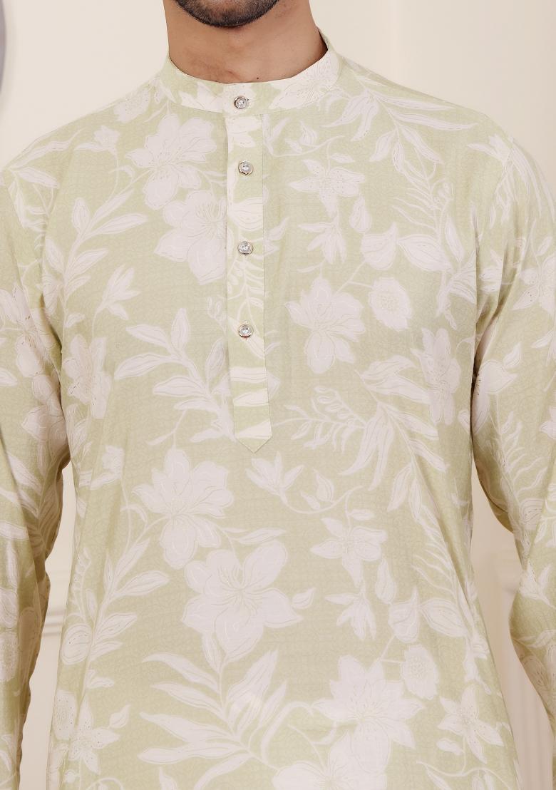 Light Green Tie Dye Modal Silk Kurta For Men