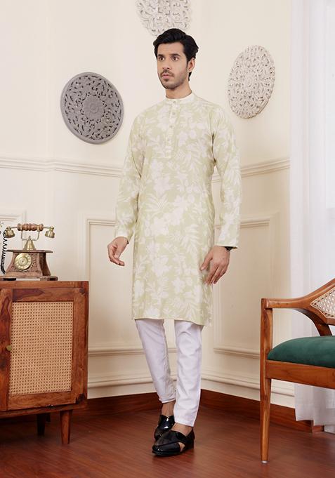 Light Green Tie Dye Modal Silk Kurta For Men
