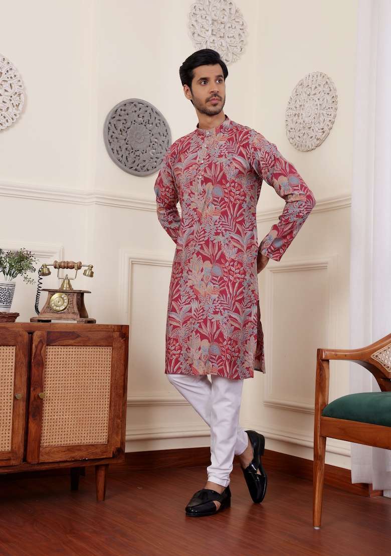 Pink Tie Dye Modal Silk Kurta For Men - Indya