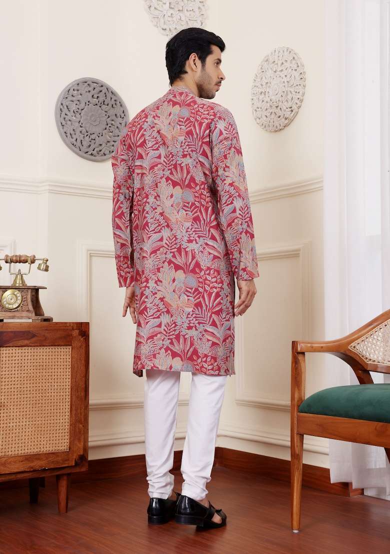 Pink Tie Dye Modal Silk Kurta For Men - Indya