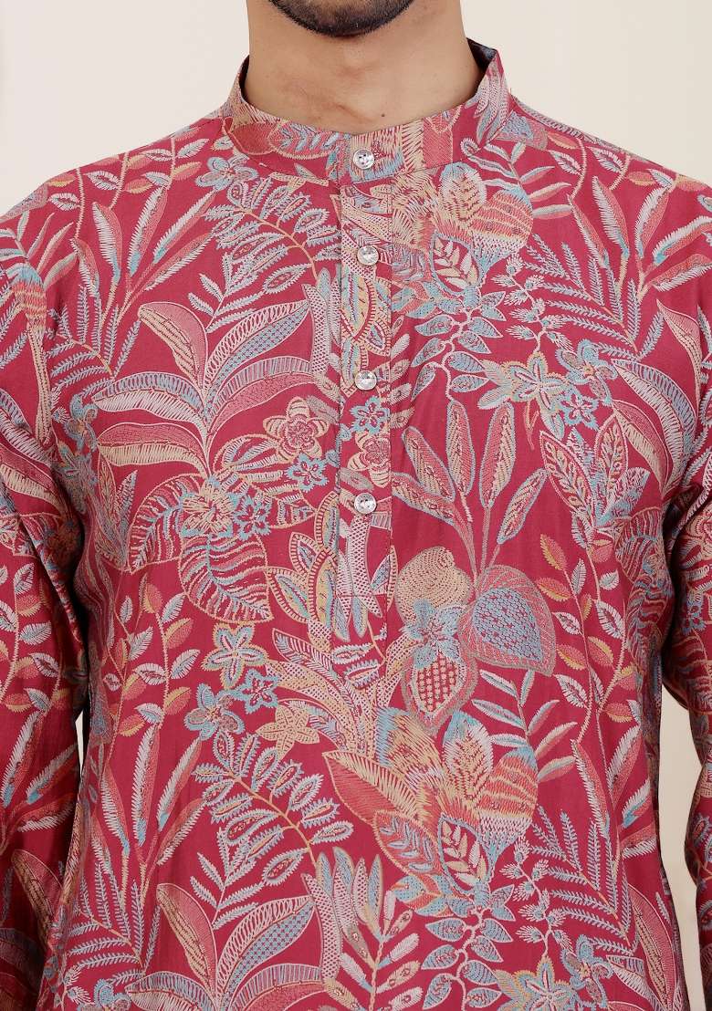 Pink Tie Dye Modal Silk Kurta For Men - Indya