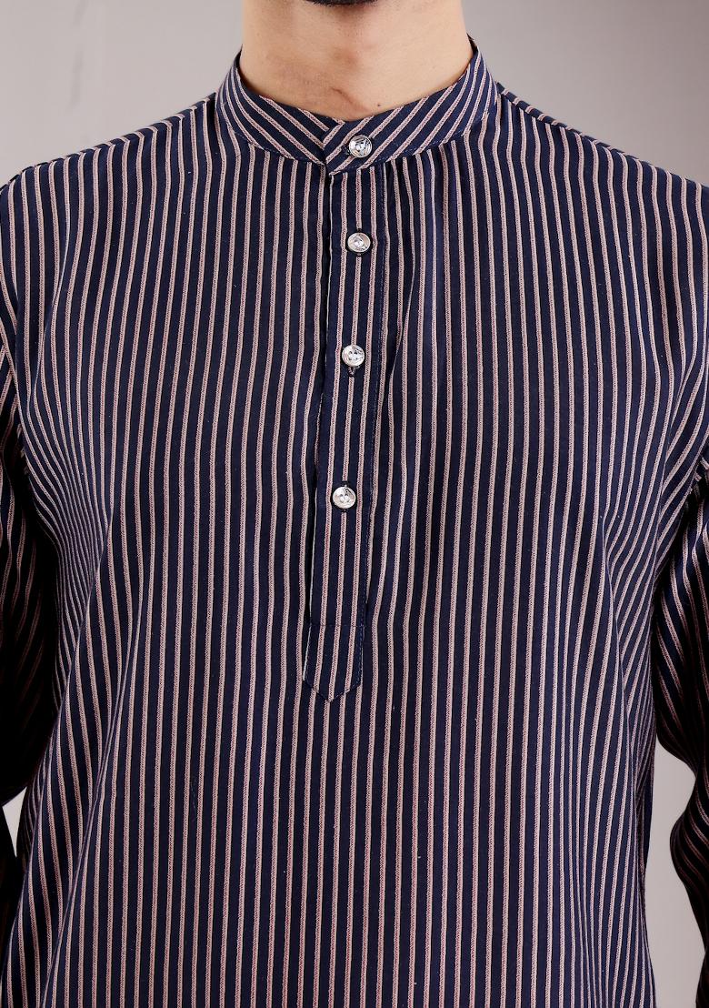 Navy Blue Modal Silk Kurta For Men