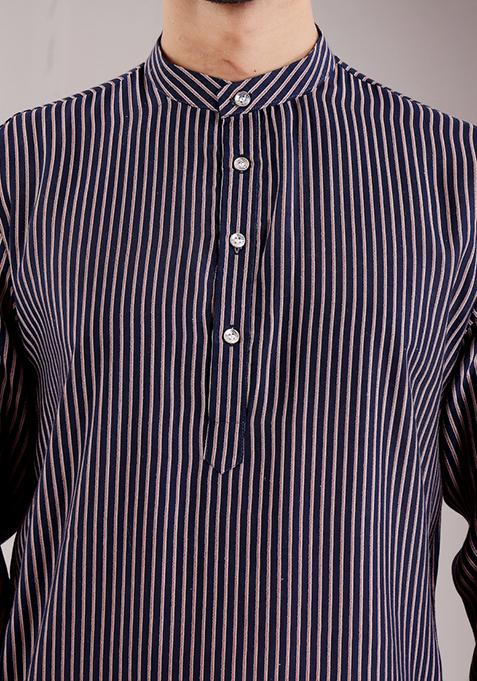 Navy Blue Modal Silk Kurta For Men