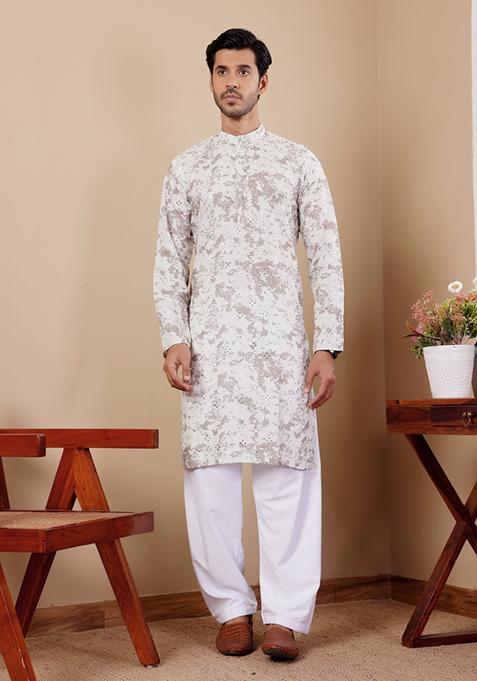 Paste Green Embroidered Viscose Kurta For Men
