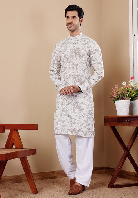Paste Green Embroidered Viscose Kurta For Men