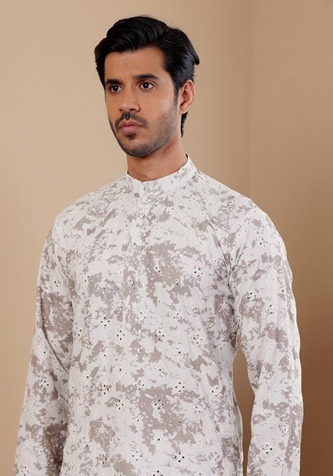 Paste Green Embroidered Viscose Kurta For Men