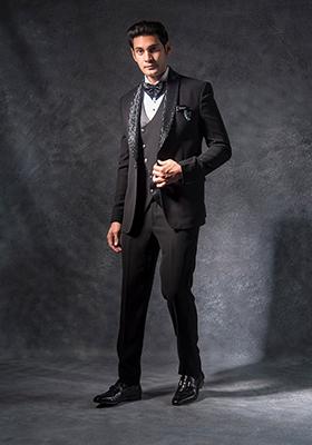 Black Embroidered Italian Tuxedo For Men