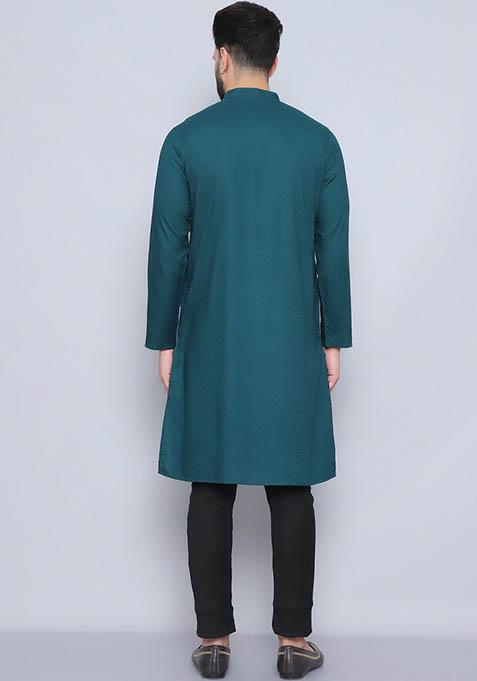 Yellow Hand Embroidered Rayon Kurta For Men