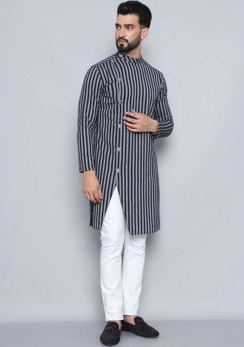 Maroon Striped Cotton Kurta For Men - Indya