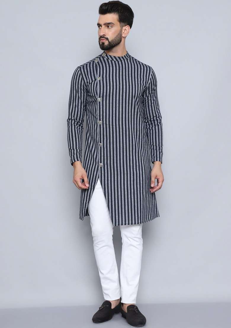Maroon Striped Cotton Kurta For Men - Indya