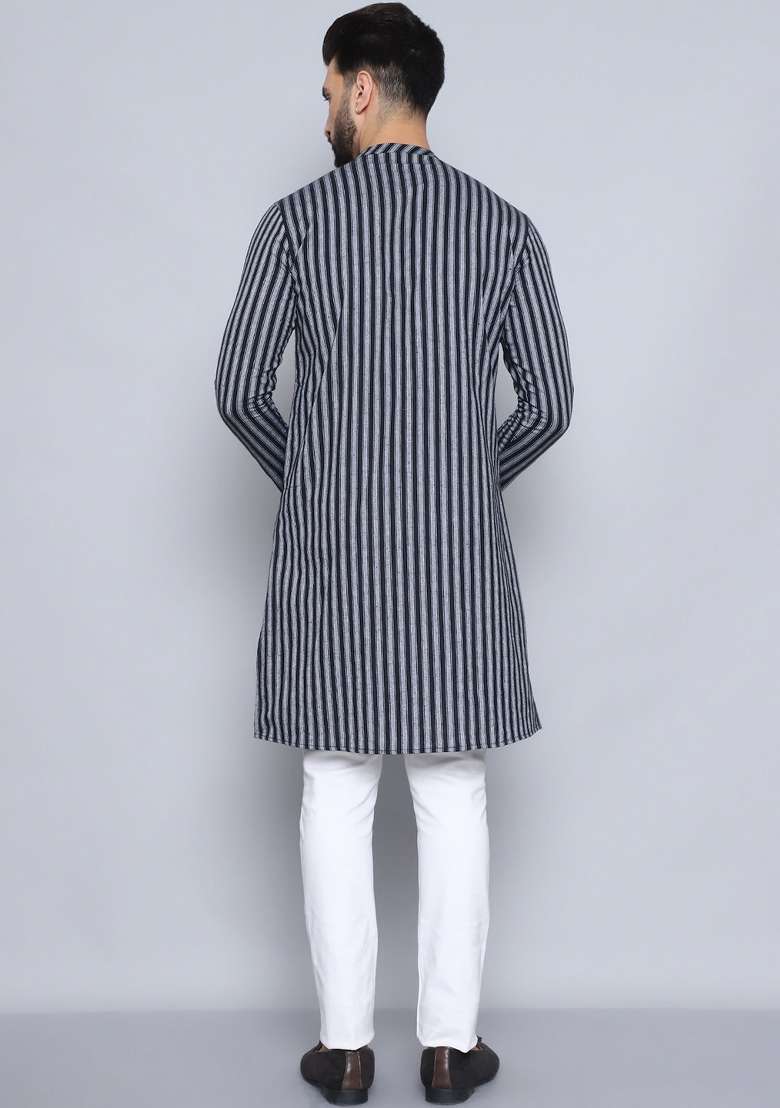 Maroon Striped Cotton Kurta For Men - Indya