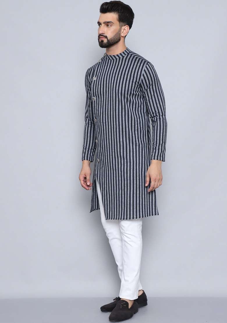 Maroon Striped Cotton Kurta For Men - Indya