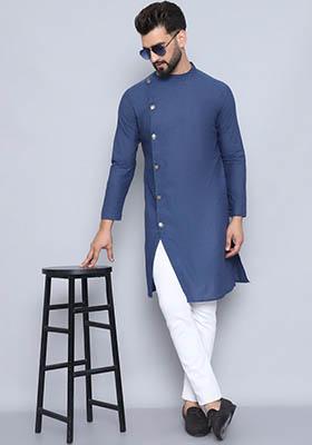 Black Striped Cotton Kurta For Men