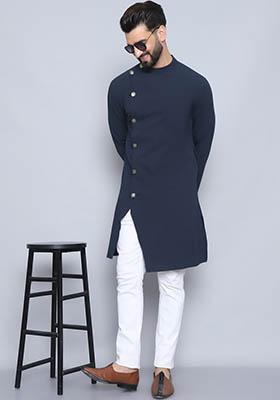 Black Striped Cotton Kurta For Men