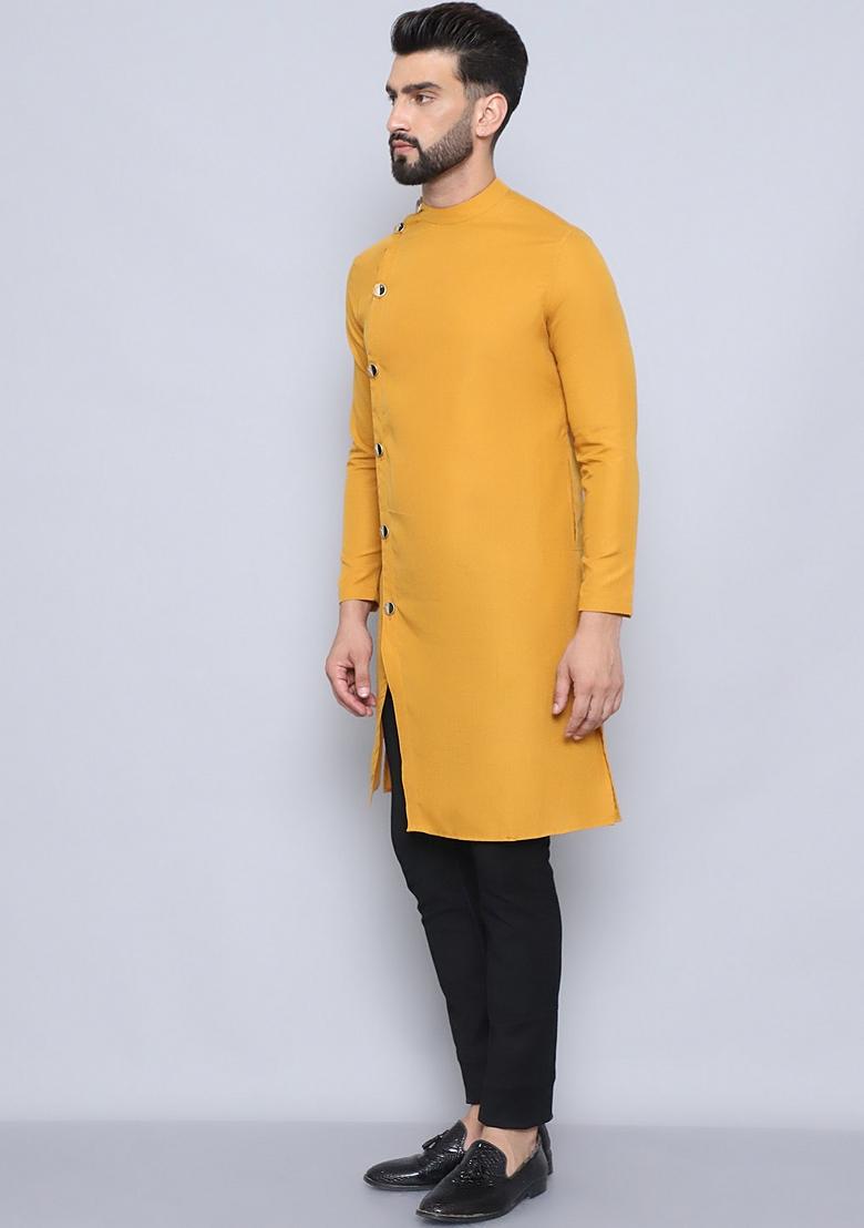 Green Striped Cotton Kurta For Men - Indya