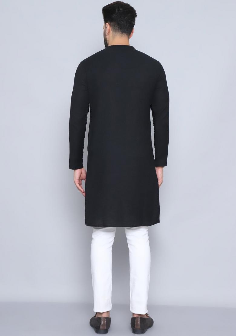 Orange Solid Cotton Kurta For Men