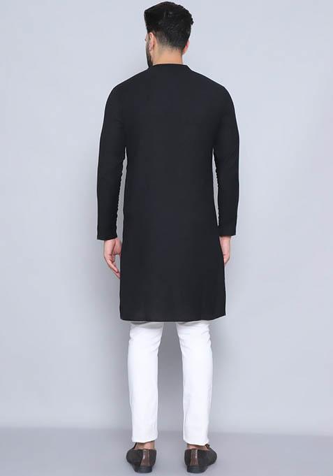 Orange Solid Cotton Kurta For Men