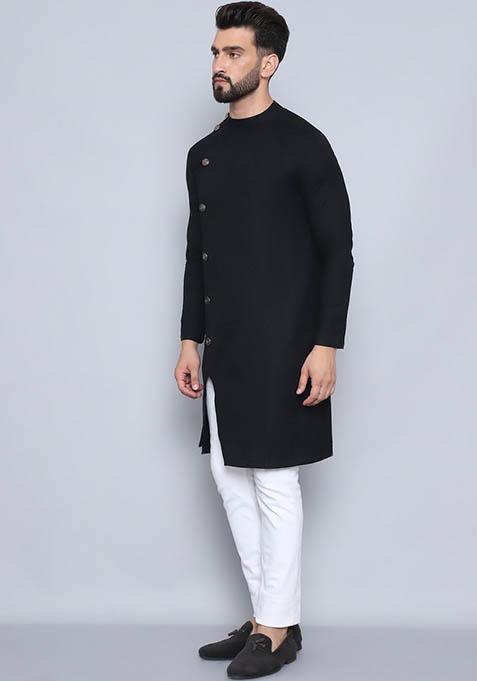 Orange Solid Cotton Kurta For Men
