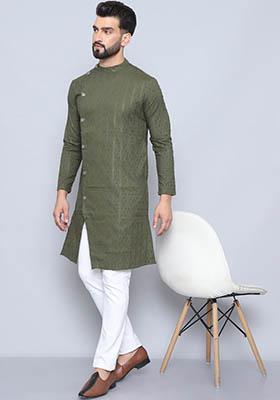 Maroon Solid Cotton Kurta For Men