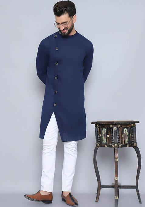 Maroon Solid Cotton Kurta For Men