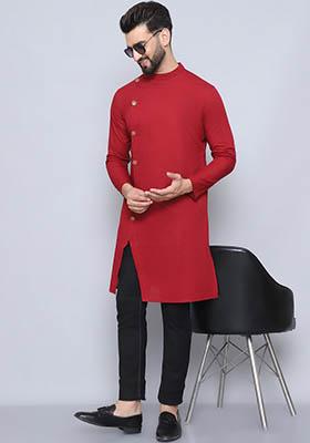 Black Striped Cotton Kurta For Men