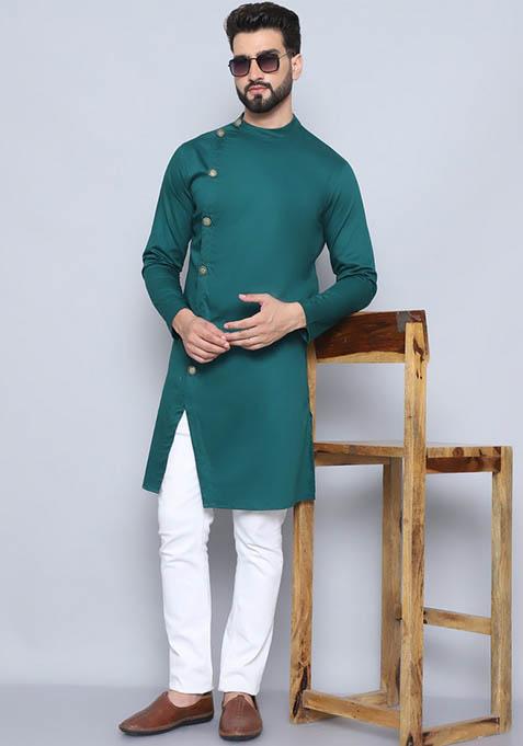 Rust Red Solid Cotton Kurta For Men