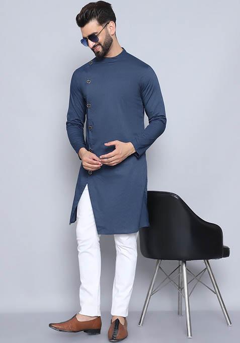 Maroon Hand Embroidered Cotton Kurta For Men