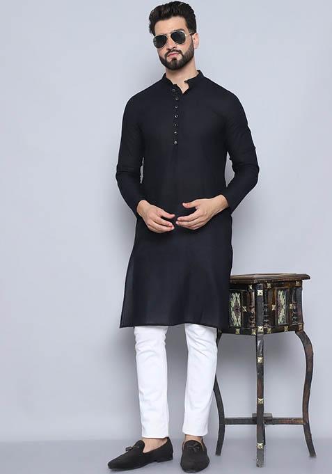 Green Striped Cotton Kurta For Men
