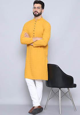 Black Striped Cotton Kurta For Men