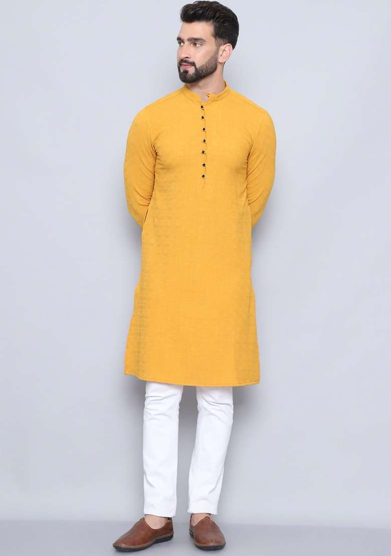 Black Striped Cotton Kurta For Men - Indya