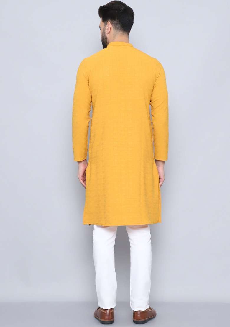 Black Striped Cotton Kurta For Men - Indya