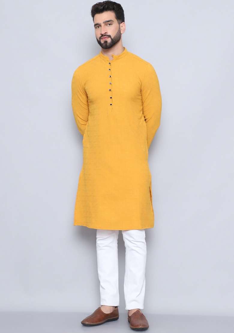 Black Striped Cotton Kurta For Men - Indya