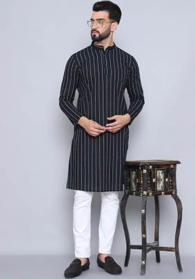 Yellow Solid Cotton Kurta For Men