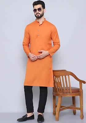 Green Hand Embroidered Cotton Kurta For Men