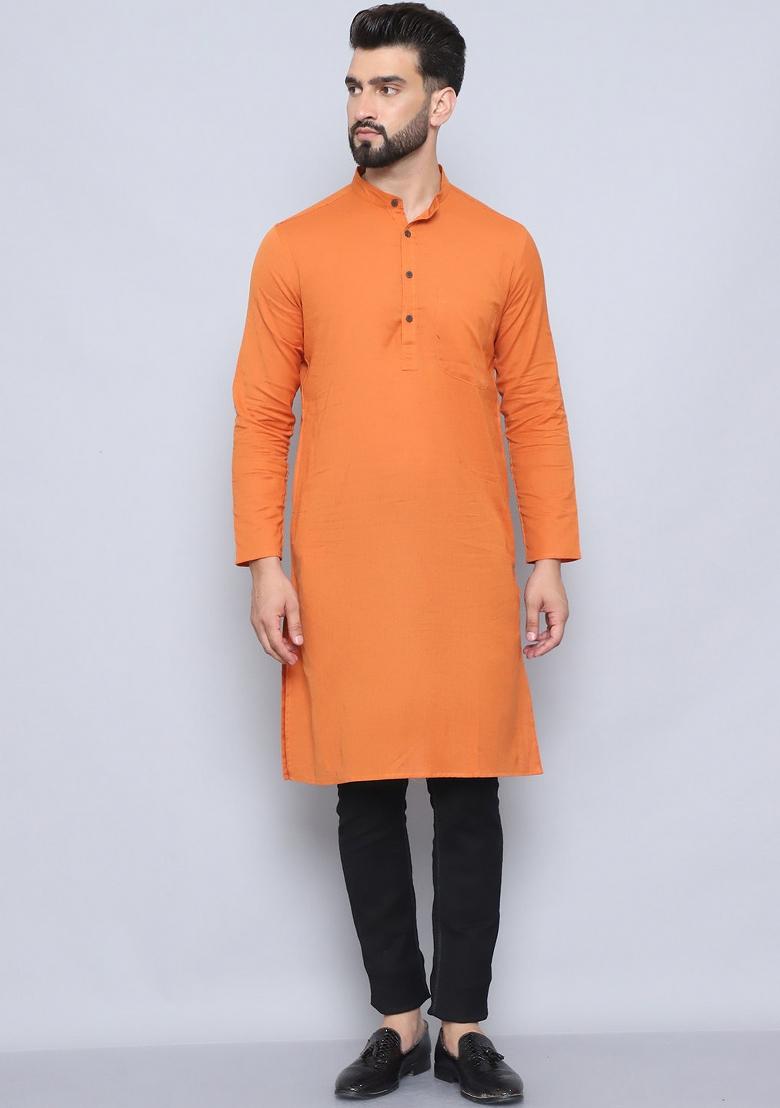 Green Hand Embroidered Cotton Kurta For Men